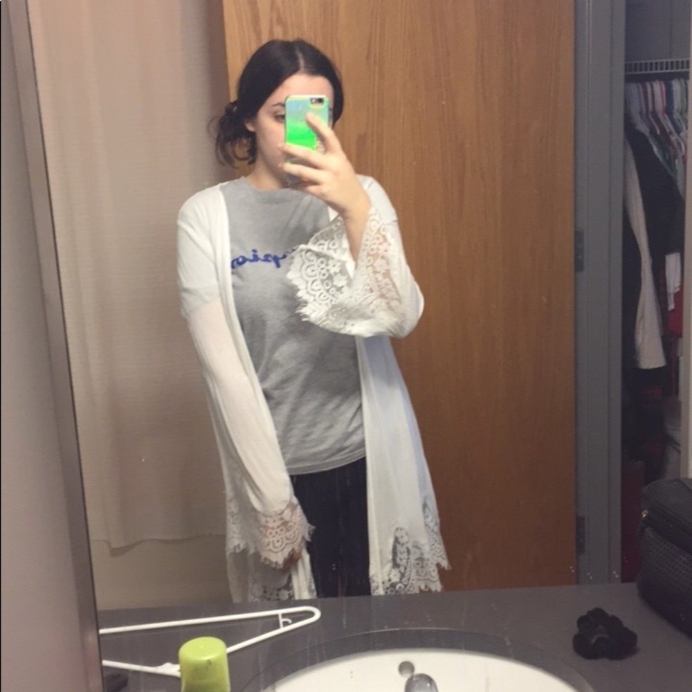 White lace trim cardigan/kimono
